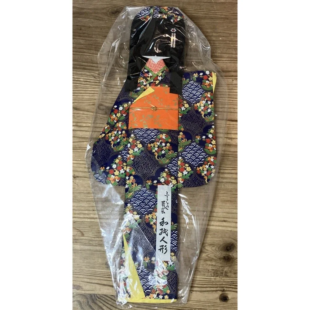VTG JAPANESE Handmade Saranoki Geisha Blue Kimono Girl Washi Paper Doll NEW 19in